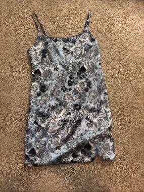 wild fable Light Blue and Black Floral Slip Mini Dress